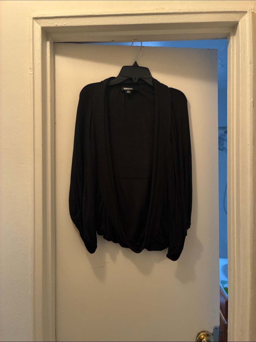 DKNY Black Open-Front Draped Cardigan
